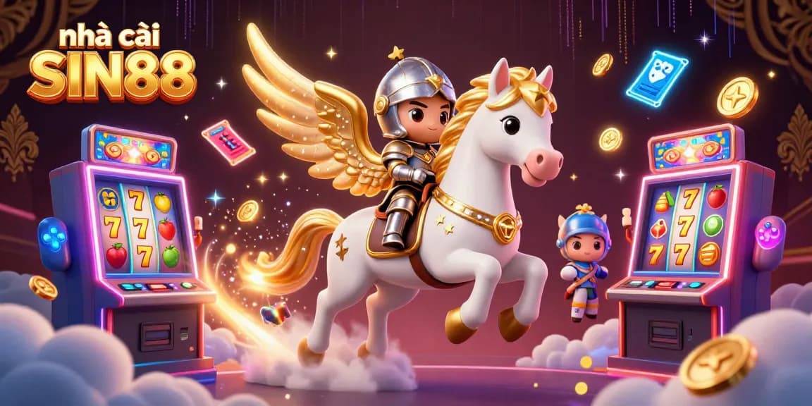 Engage with nhà cái SIN88 in a vibrant casino scene featuring dynamic slot games and a knight.