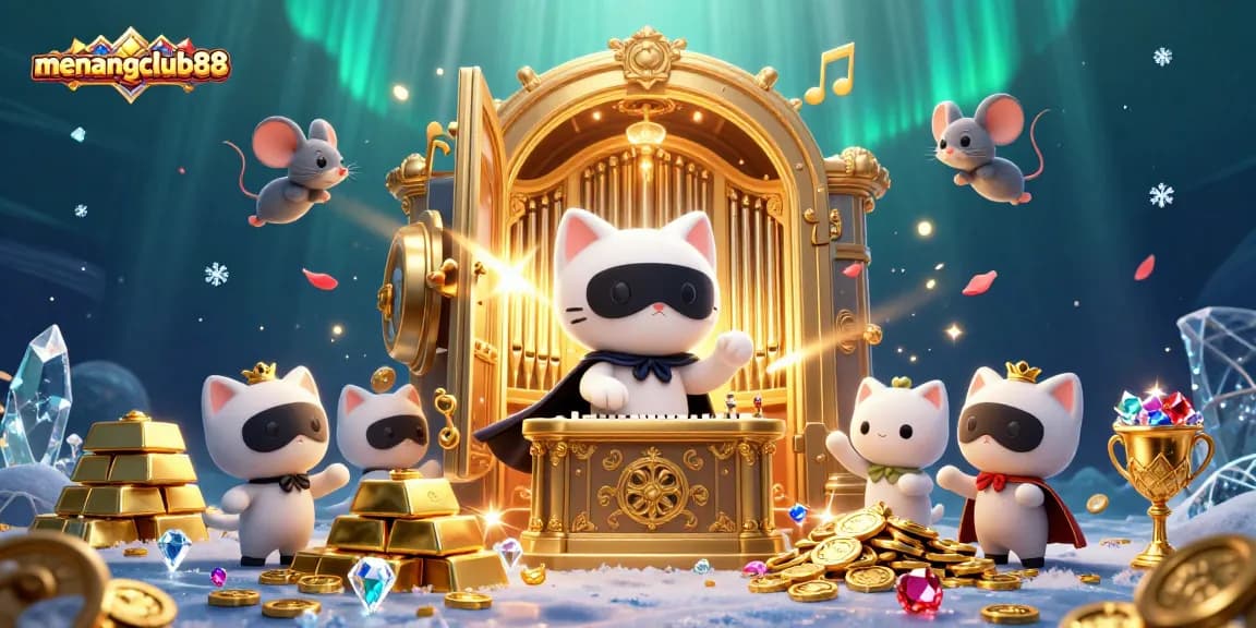 Experience fun at menangclub88 with a captivating casino-themed illustration featuring exciting game elements.