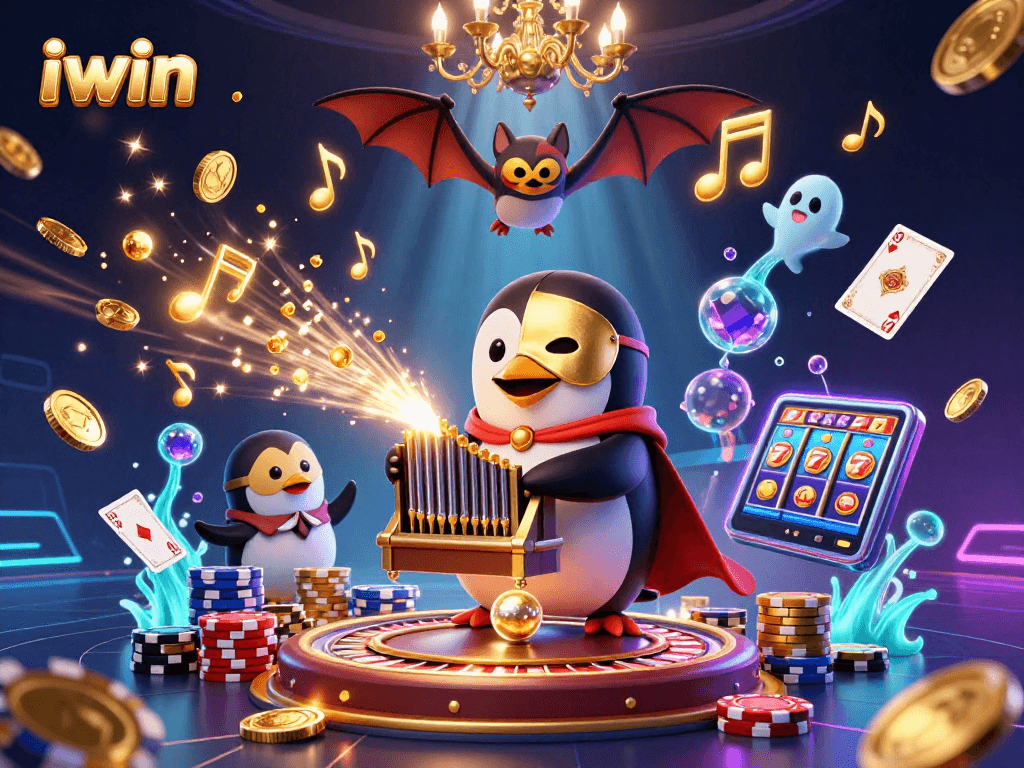 Play and win with iwin in a vibrant casino scene full of action and excitement.