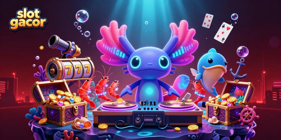Experience the thrill of slot gacor with vibrant characters in a lively underwater casino scene!