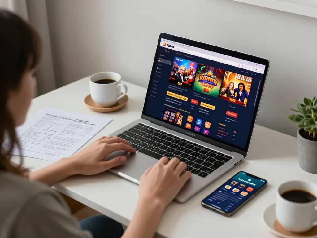 Kuwin online gaming setup with a person engaging in casino strategies at home