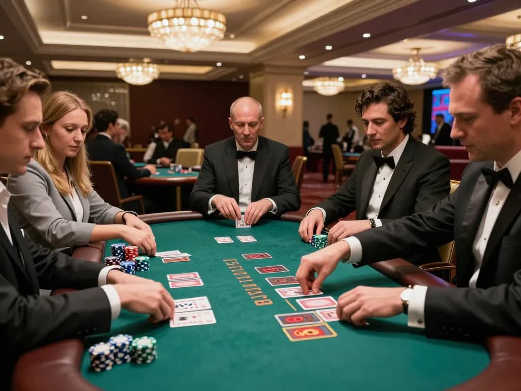 Các game thủ tham gia vào một trò chơi blackjack sôi động tại B52club, thể hiện không khí cờ bạc cao cấp