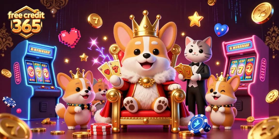 Experience the thrill of spins with free credit 365 at our vibrant casino-themed illustration.