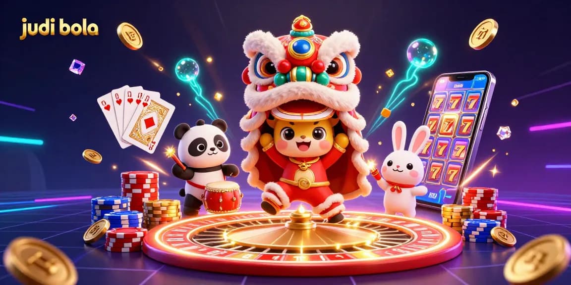 Engage with judi bola action featuring vibrant characters celebrating with coins and casino elements, enhancing your betting experience.