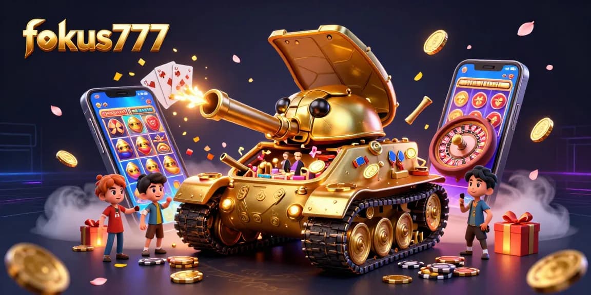 Experience the excitement of fokus777 with a vibrant 3D casino illustration showcasing dynamic gaming elements.