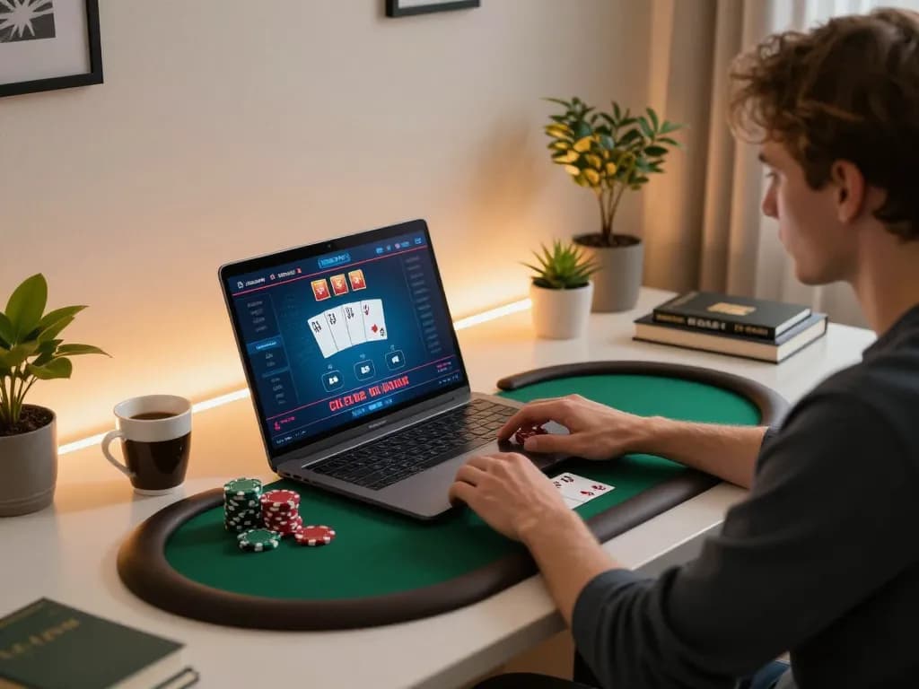 Players enjoying online poker on soc88 platform at cozy home gaming setup.