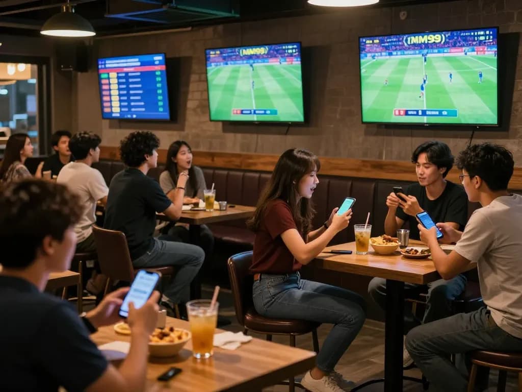 Live sports betting at Thể Thao MM99 with spectators cheering and placing bets.
