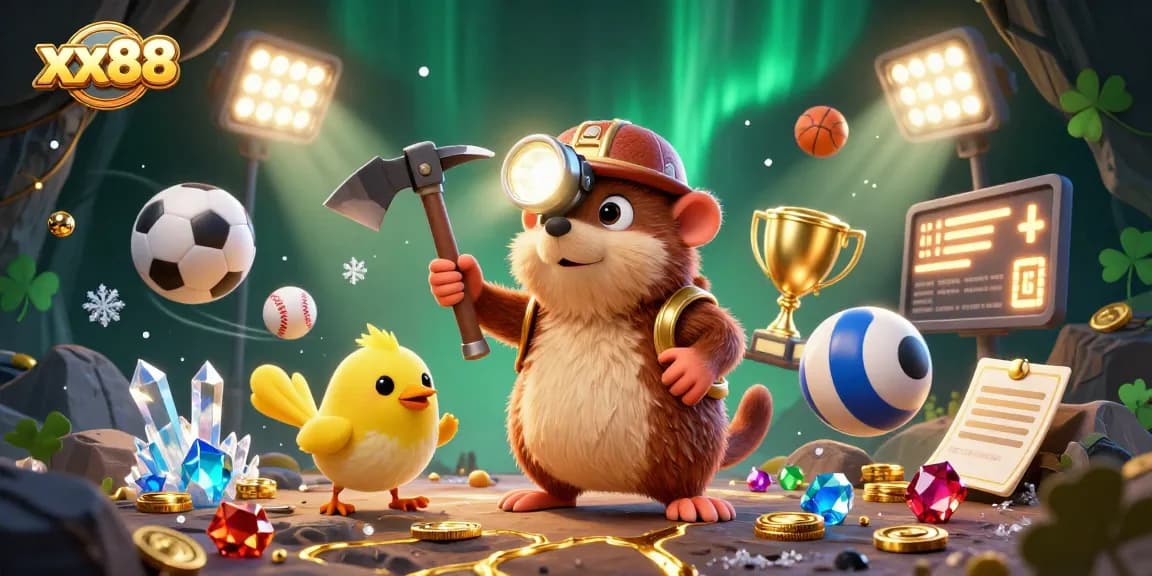 Experience winning moments with xx88 as a treasure hunter mole explores a cave of riches and sports excitement.