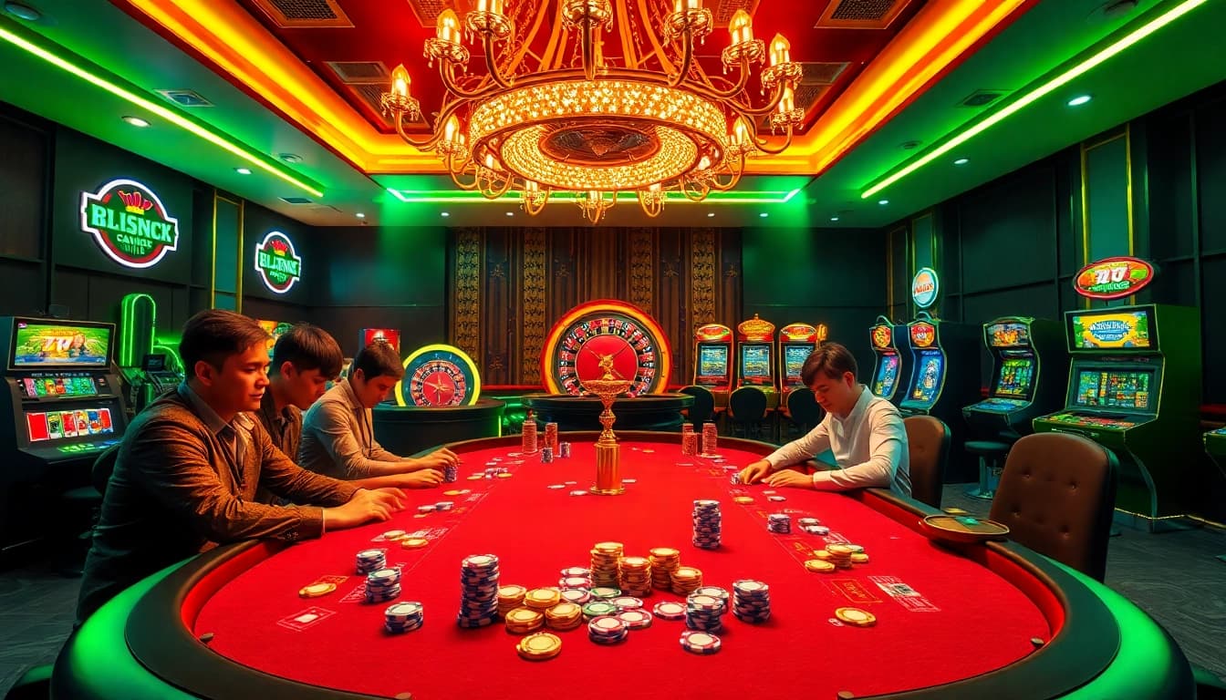 The lively atmosphere at the poker table on https://789wins1.net/, showcasing players engaged in high-stakes betting with colorful chips.