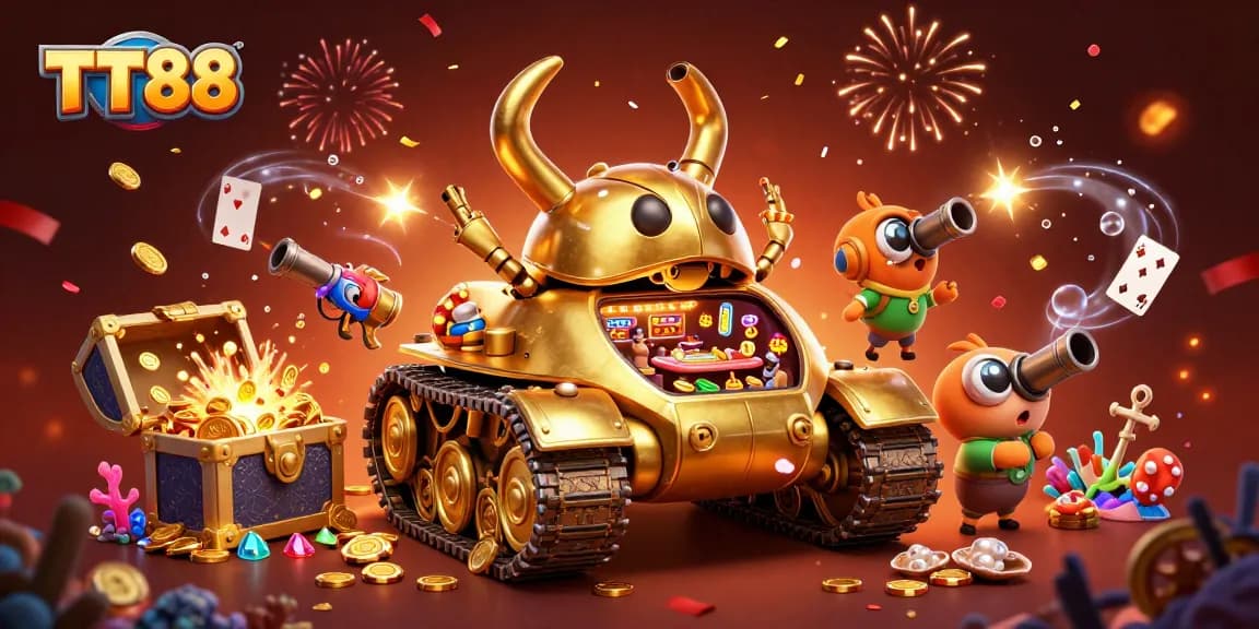 TT88's exciting miniature casino scene sparks joy with gold coins and confetti.