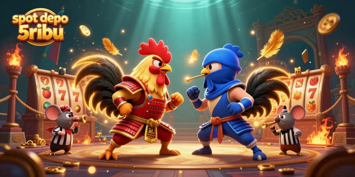 Experience exciting gameplay with slot depo 5ribu featuring dynamic roosters in a vibrant casino scene.