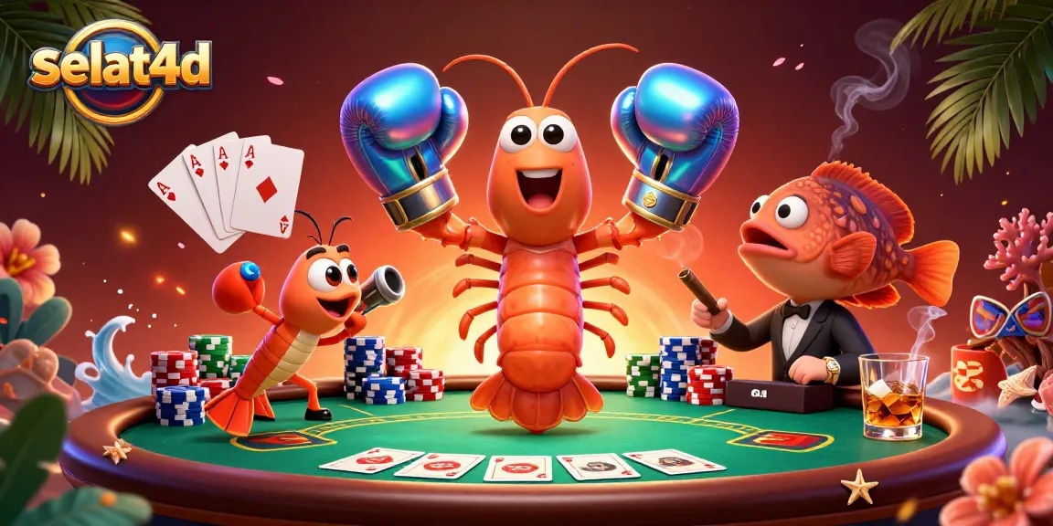 Engage with selat4d action at a vibrant poker showdown with cartoon shrimp characters.