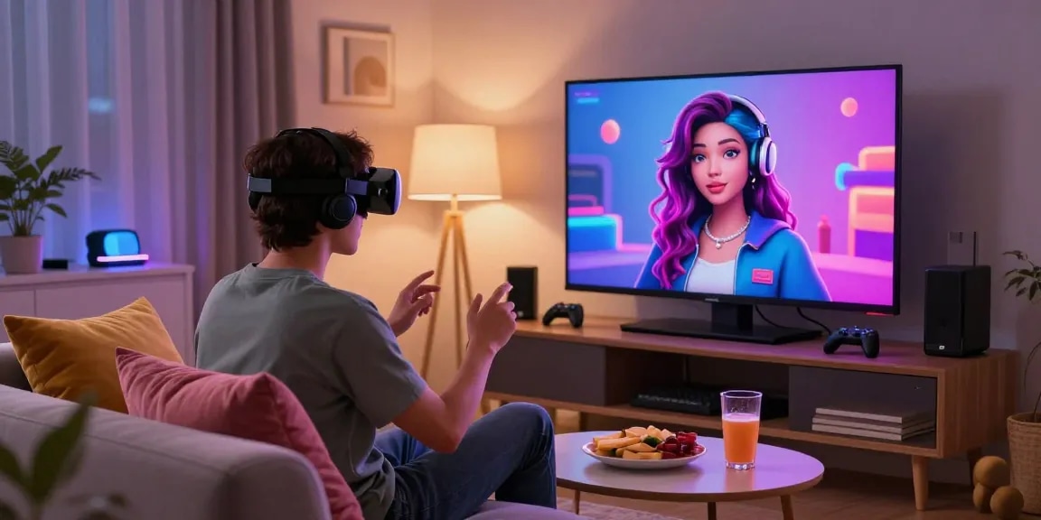 Interactive NSFW AI chat scene with customizable avatars in a cozy home setting, showcasing user experience.