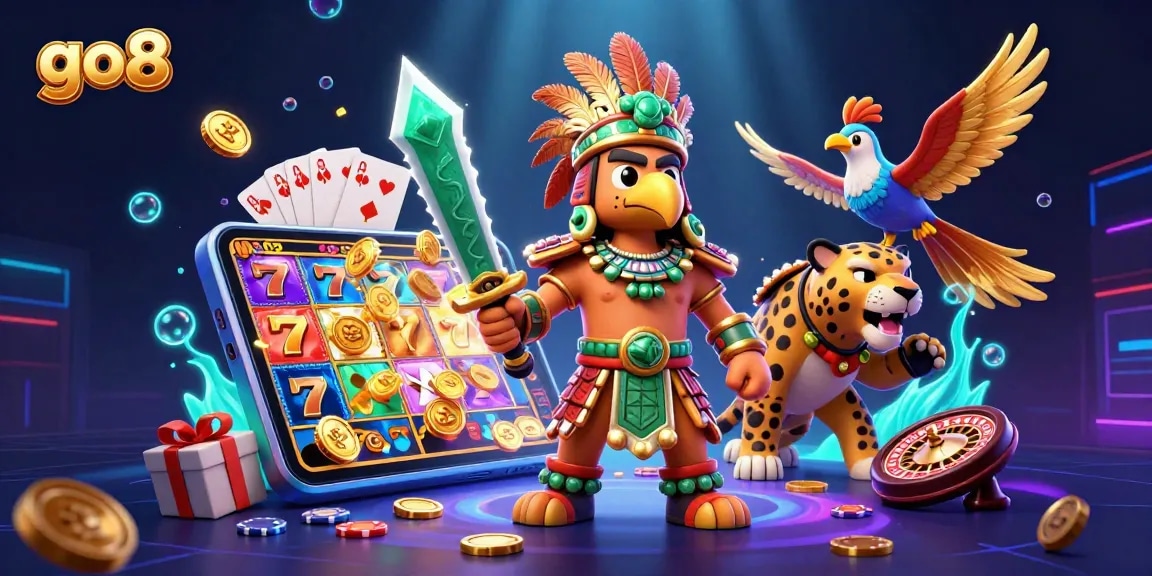 Engage in thrilling gaming at go8, featuring vibrant characters and exciting slot game elements.