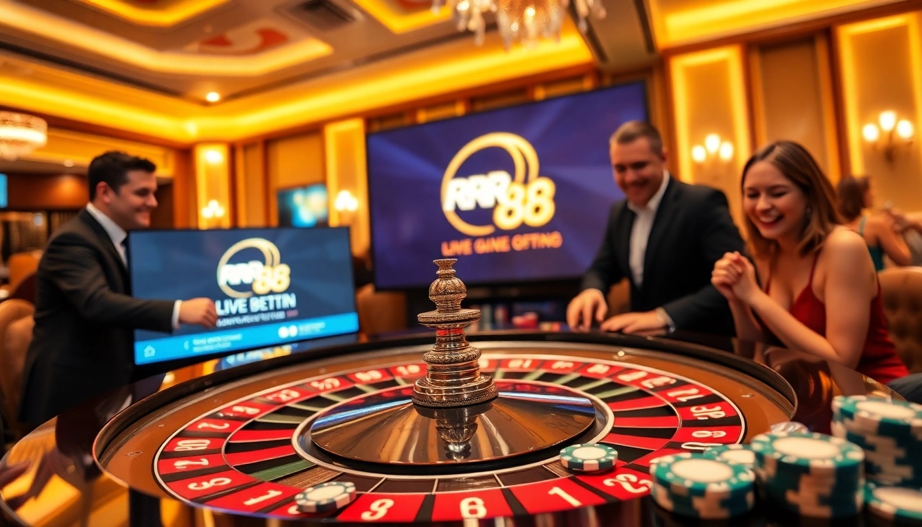 Experience the thrill of RR 88 as players enjoy a luxurious casino atmosphere with roulette and poker elements.