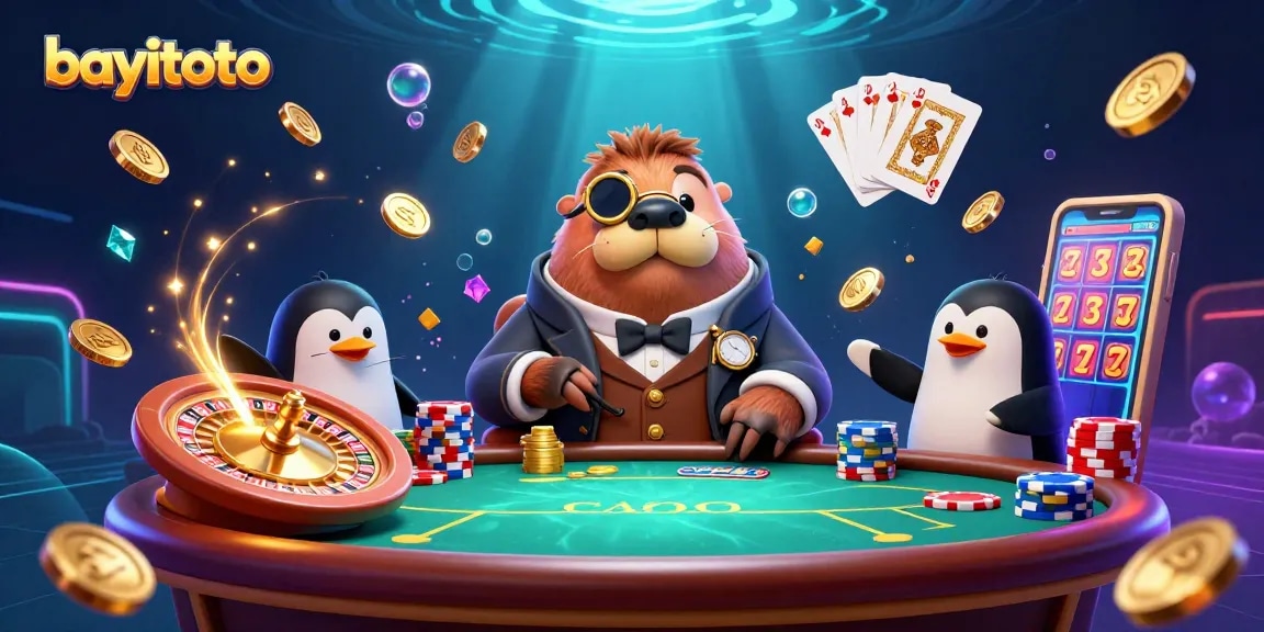 Experience thrilling action with bayitoto at an underwater casino featuring a poker-playing walrus.