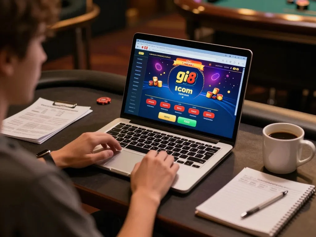 Playing poker online at gi8 com from a cozy home setup, fostering responsible gambling.