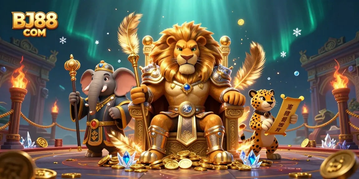 Engage with top-notch games at BJ88 COM featuring a royal lion, wise elephant, and agile cheetah!
