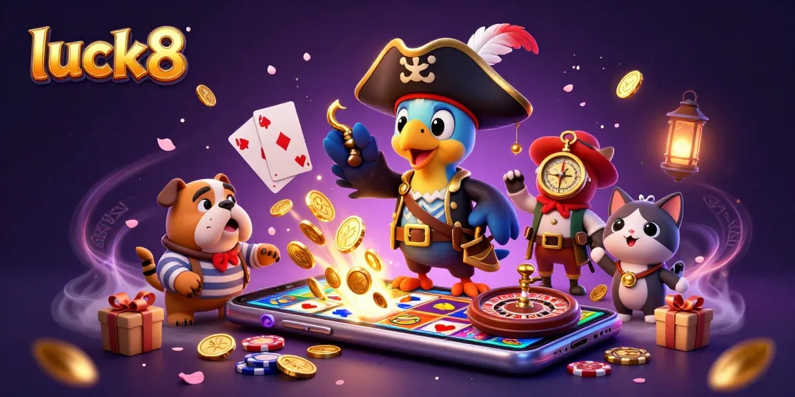 Spin the luck8 slot machine with pirate characters and winning coins!