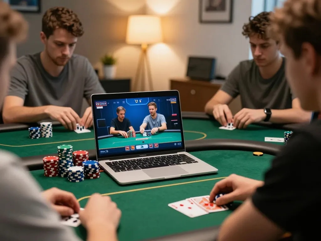 I9BET players engaging in a thrilling online poker game, showcasing strategy and excitement.