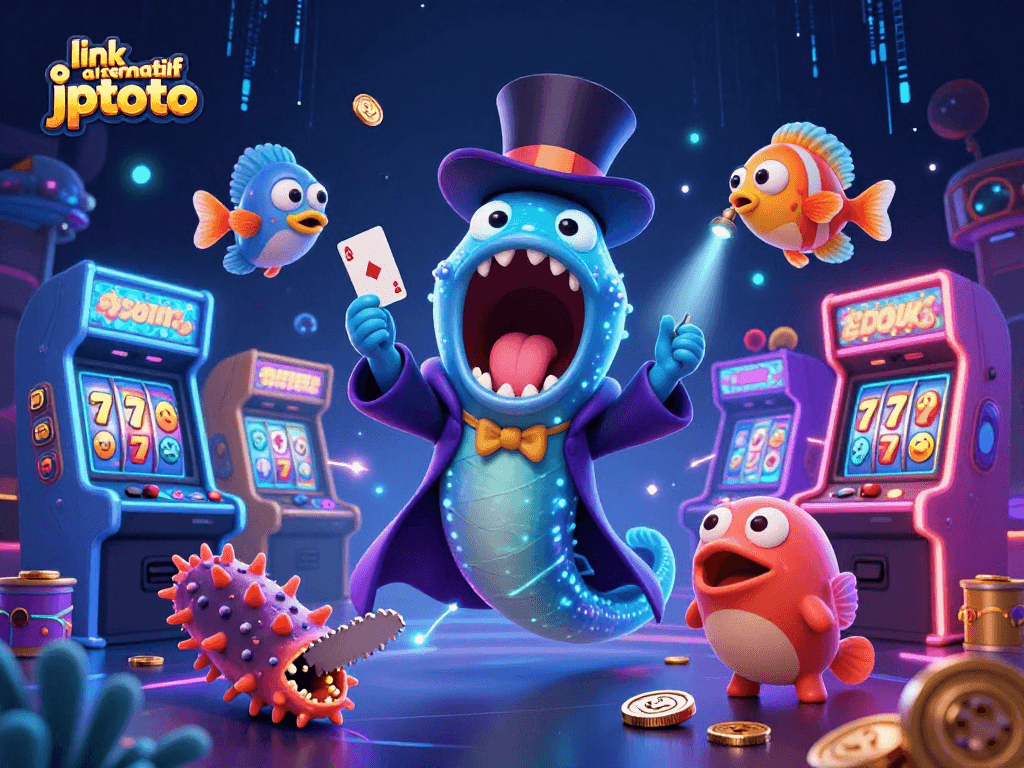Experience the thrill of winning with link alternatif jptoto in a vibrant 3D casino illustration filled with colorful gaming elements.