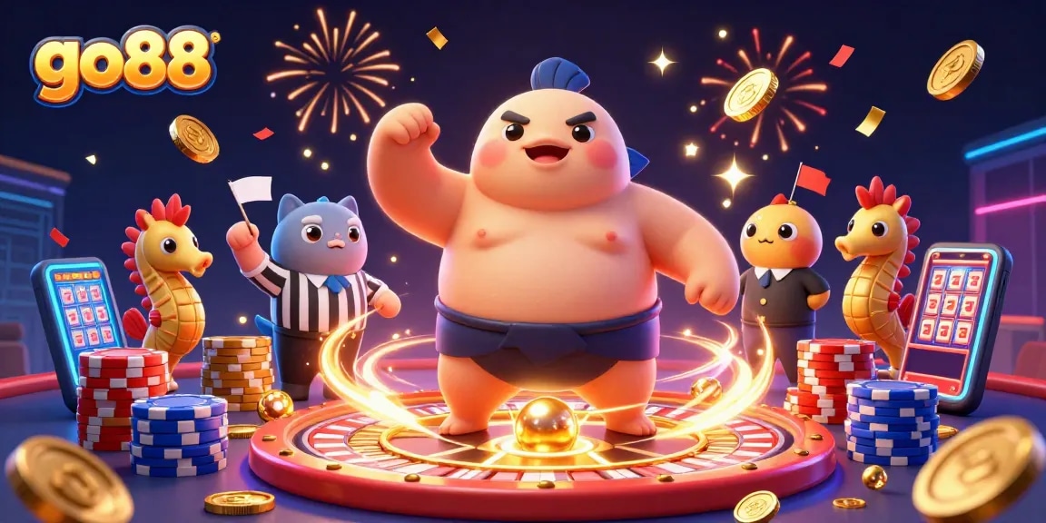 Win big with go88! Celebrate your gambling triumphs in this vibrant underwater casino scene.