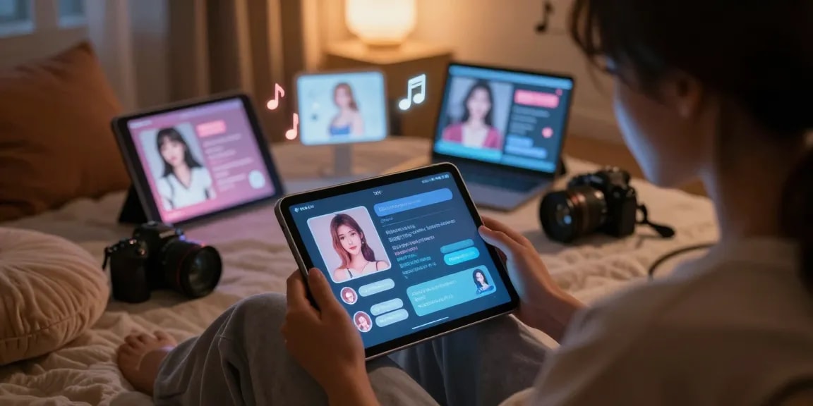 Engaging in NSFW AI roleplay with customizable avatars in a cozy virtual setting.