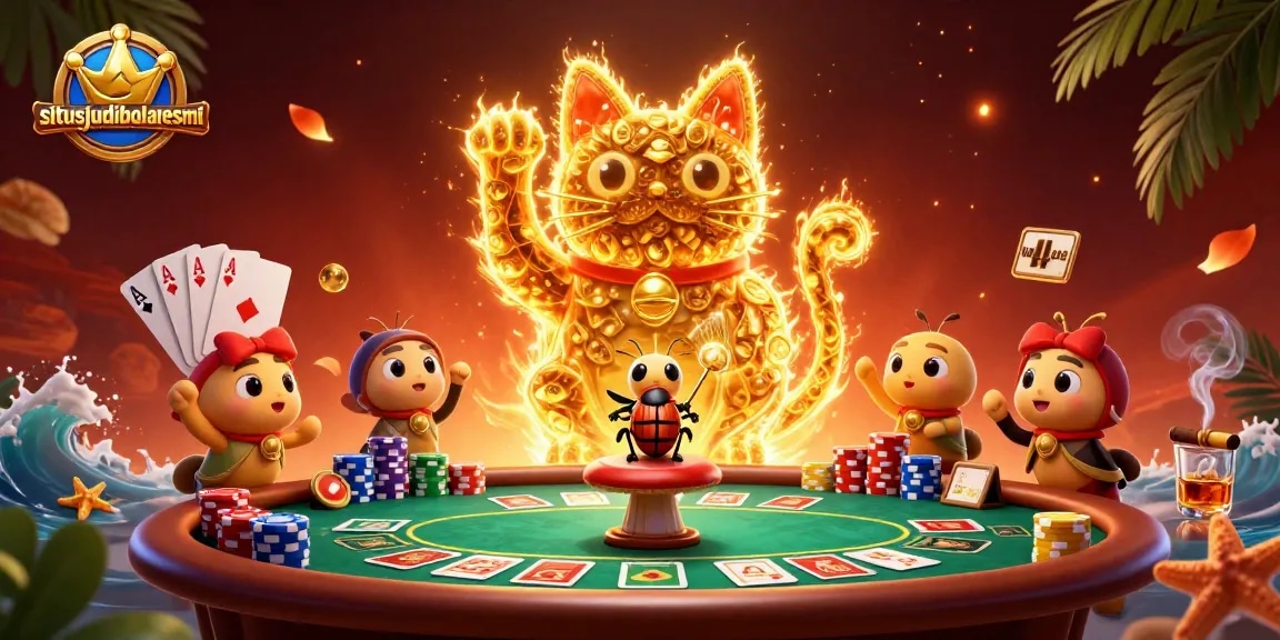 Place your bets at situsjudibolaresmi and enjoy a vibrant 3D illustration combining lucky cat and poker elements.