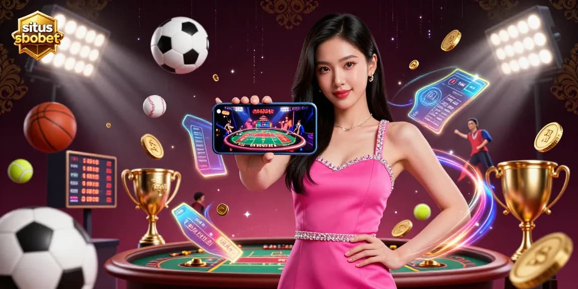 Engage in thrilling gameplay on situs sbobet with a stunning live casino experience, showcasing sports and betting elements.