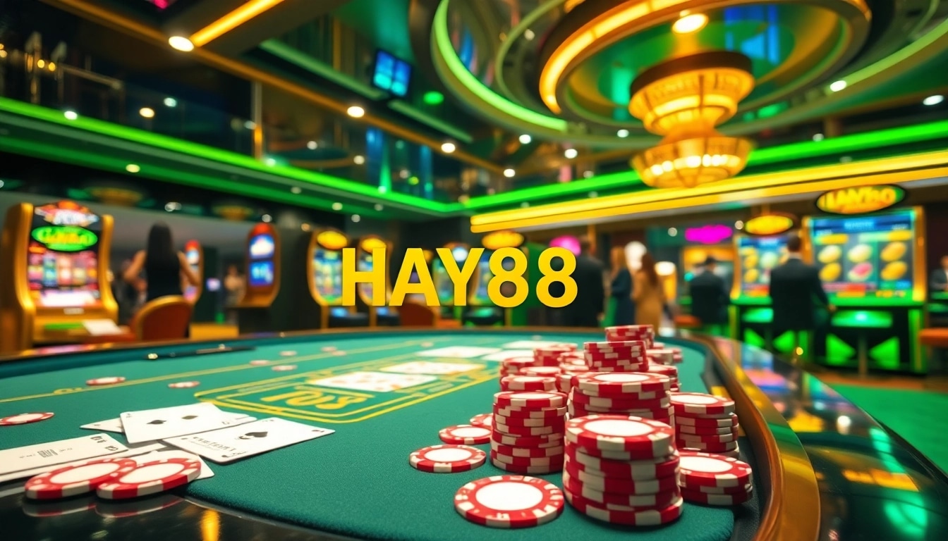 Experience the excitement of HAY88 with players enjoying a luxurious casino setting.