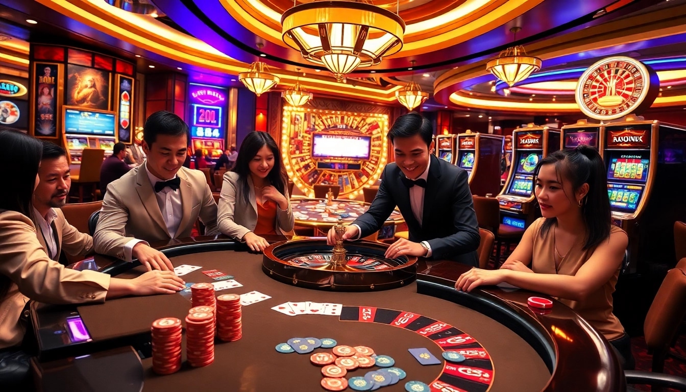 Experience thrilling gameplay at RR88 Auction featuring poker tables, slot machines, and lively atmosphere.