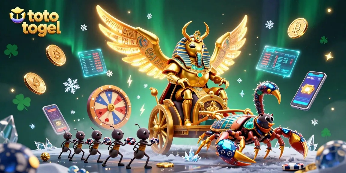 Engage in toto togel with a dynamic illustration of a lottery-themed scene featuring vibrant characters and crypto elements.