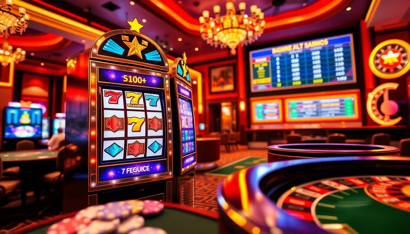 Experience the excitement of situs slot online with vibrant slot machines and casino tables ready to play.