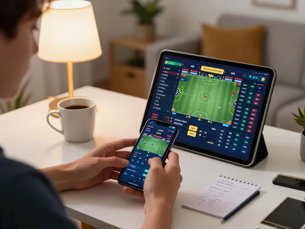 Engaging in online sports betting on af88 platform with smartphone and tablet.