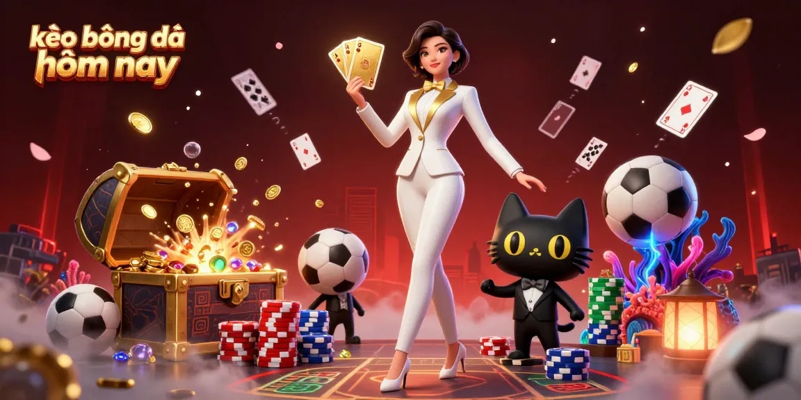 Engage in kèo bóng đá hôm nay with a glamorous woman and a tuxedo cat, showcasing betting excitement.