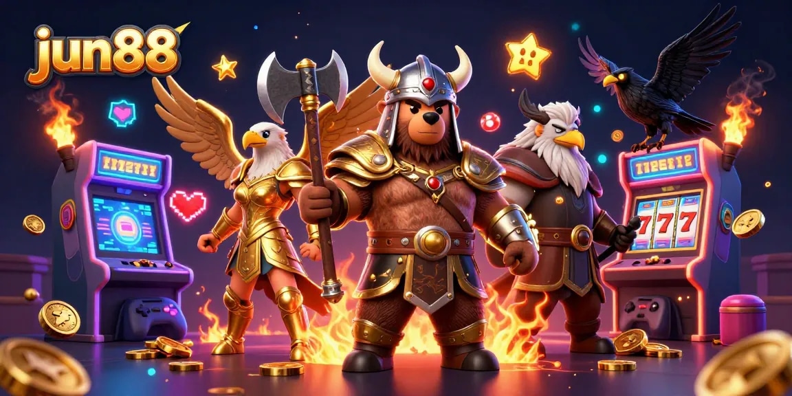 Experience exciting gaming action at jun88 with vibrant 3D characters battling against casino odds.