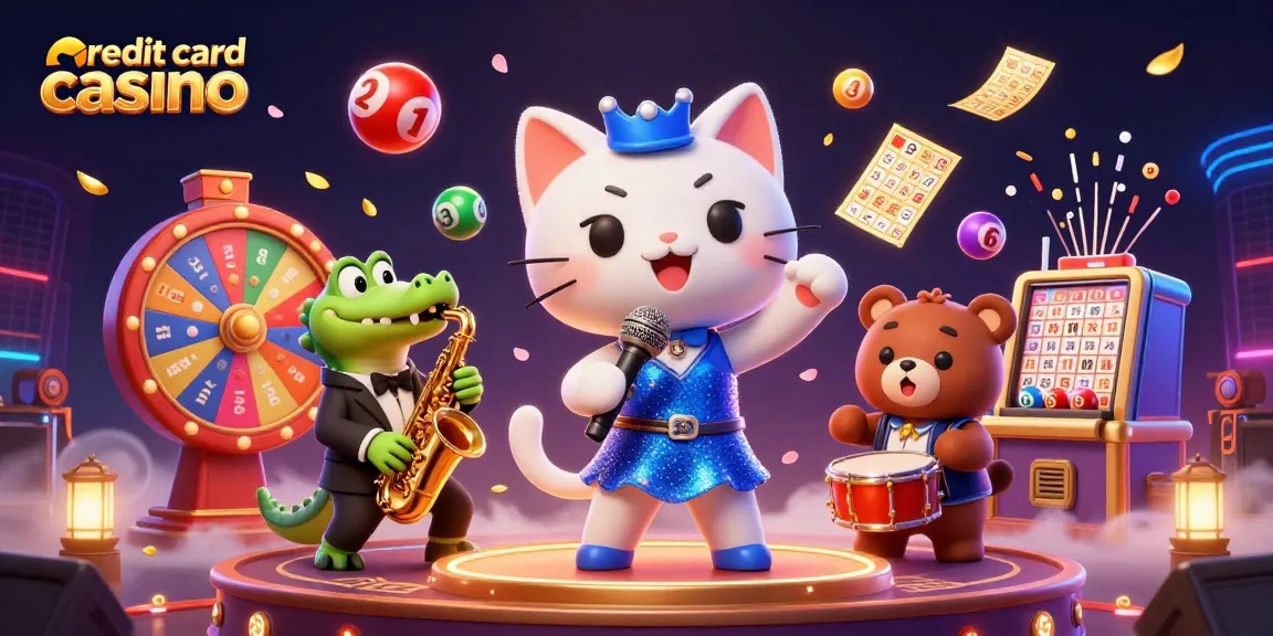 Experience the excitement of a credit card casino with vibrant characters and dynamic gaming elements.