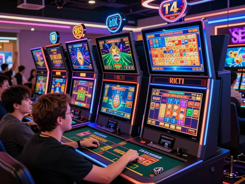 Engaging rusuntogel online gaming scene showcasing players enjoying various slot and Toto 4D games.