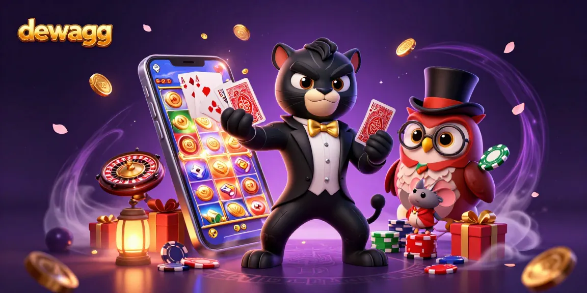 Experience gaming excitement with dewagg as cartoon characters deal cards and showcase casino elements.