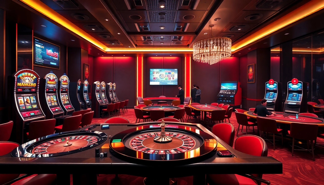 Experience the thrill of casino gaming at nhà cái Man88 with vibrant slot machines and exciting betting tables.