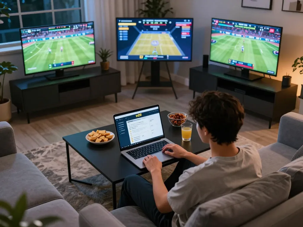 Engaging in sports betting on tr88 while enjoying a cozy home setup with modern decor