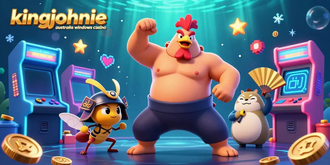 Engage with kingjohnnie australia windows casino exciting 3D digital illustration showcasing dynamic gaming elements and colorful characters.