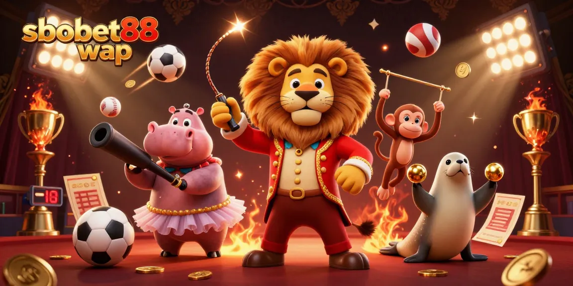 Engage with sbobet88 wap through exciting sports betting action in a vibrant casino illustration.