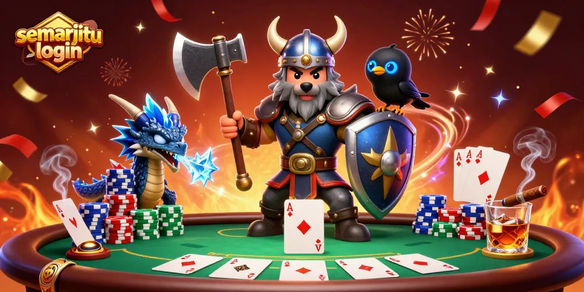 Masuk ke semarjitu login sambil menikmati permainan papan poker dengan kartu dan chip yang berwarna-warni.