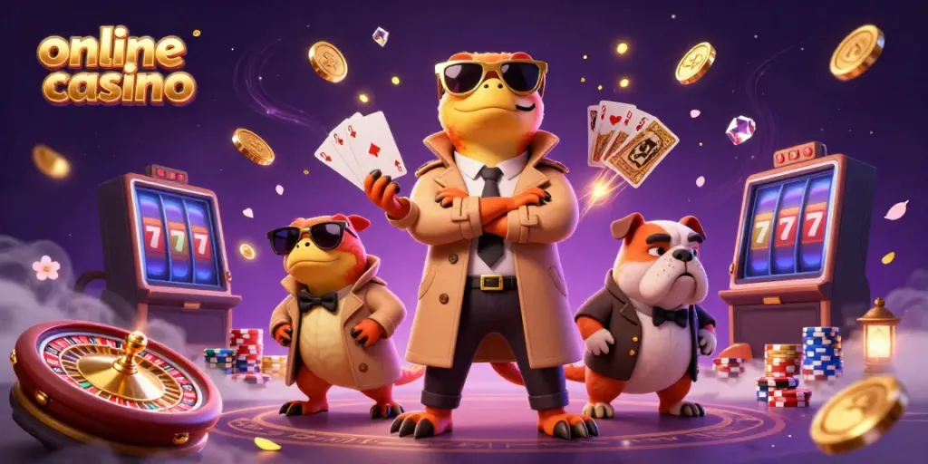 Experience the excitement of an online casino with raptors hilariously disguised for entry, infused with vibrant game elements.