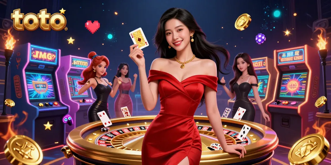 Experience toto gaming with a beautiful Asian woman by a roulette wheel, showcasing colorful casino elements.