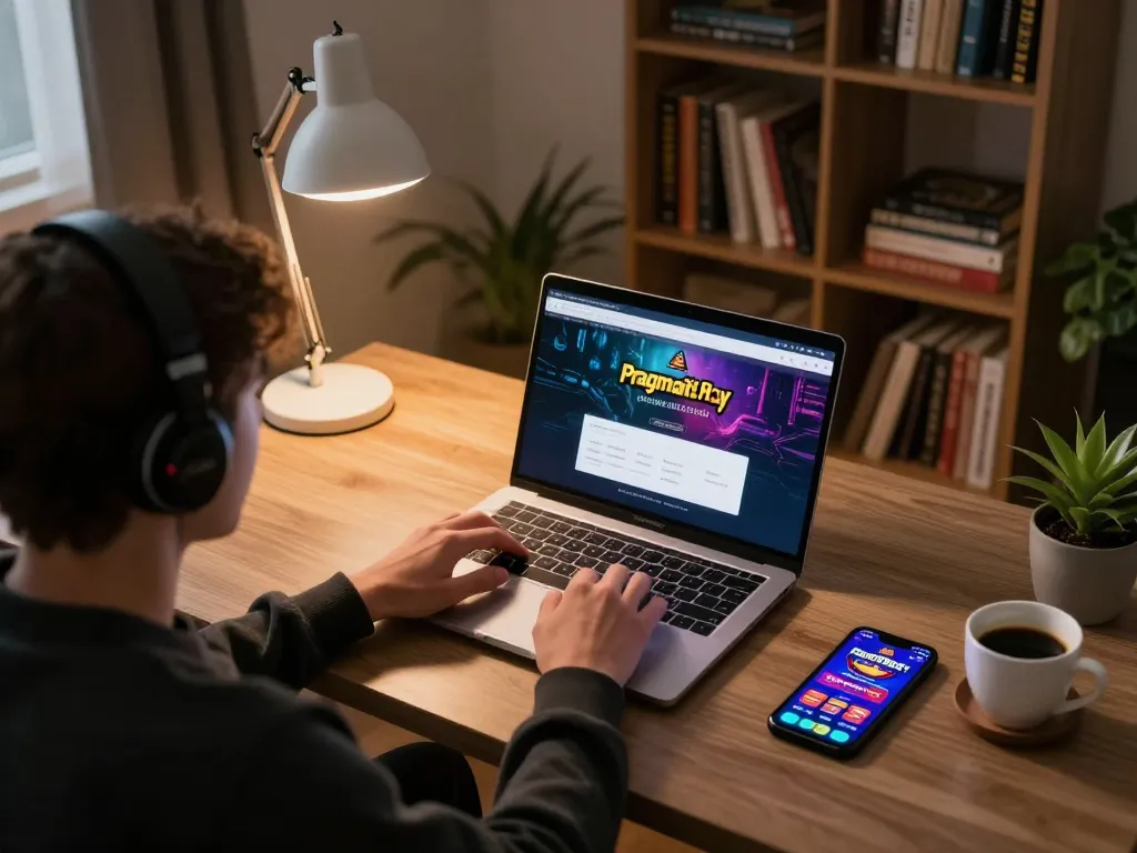 Engaging with the Pragmatic Play login interface on a stylish laptop during an online gaming session.