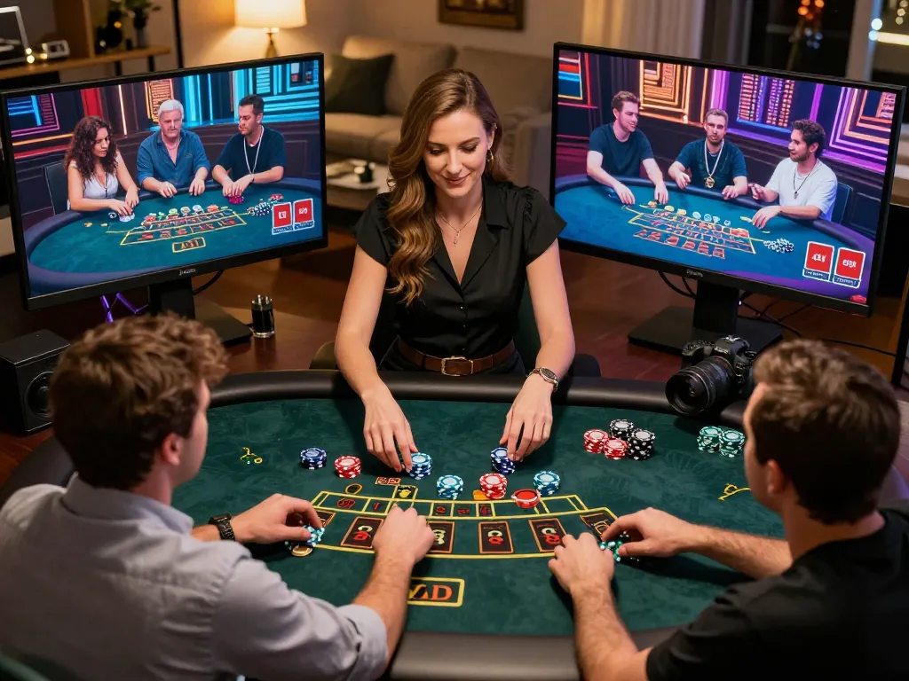 Players engaging with lc88's live dealer games, showcasing an inviting online gambling atmosphere.