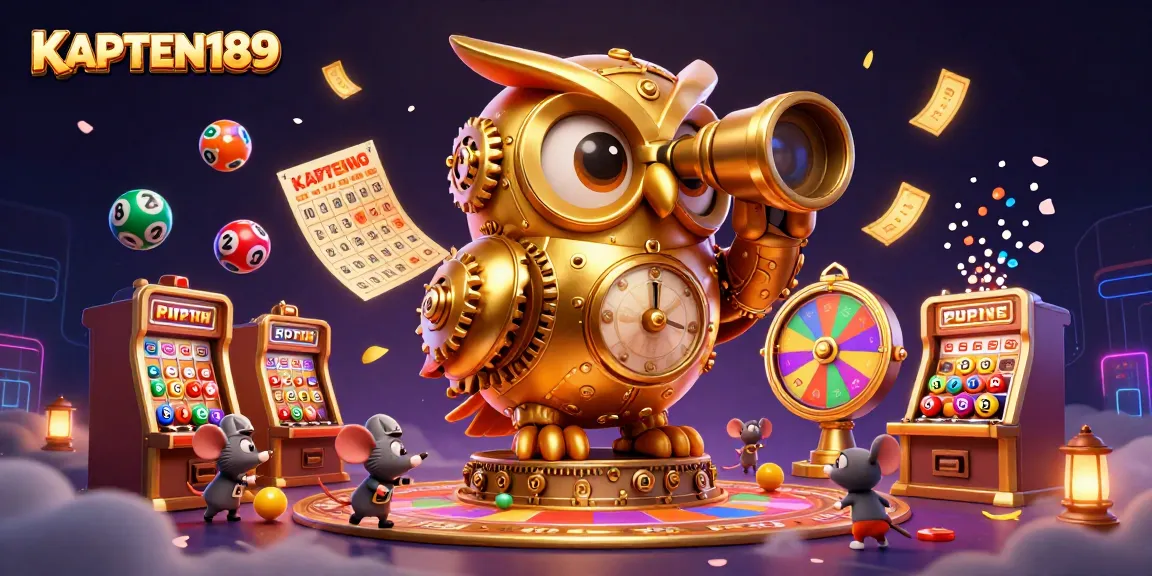 KAPTEN189 menghadirkan suasana kasino mewah dengan permainan slot dan bola lotere berwarna-warni untuk memikat pemain.