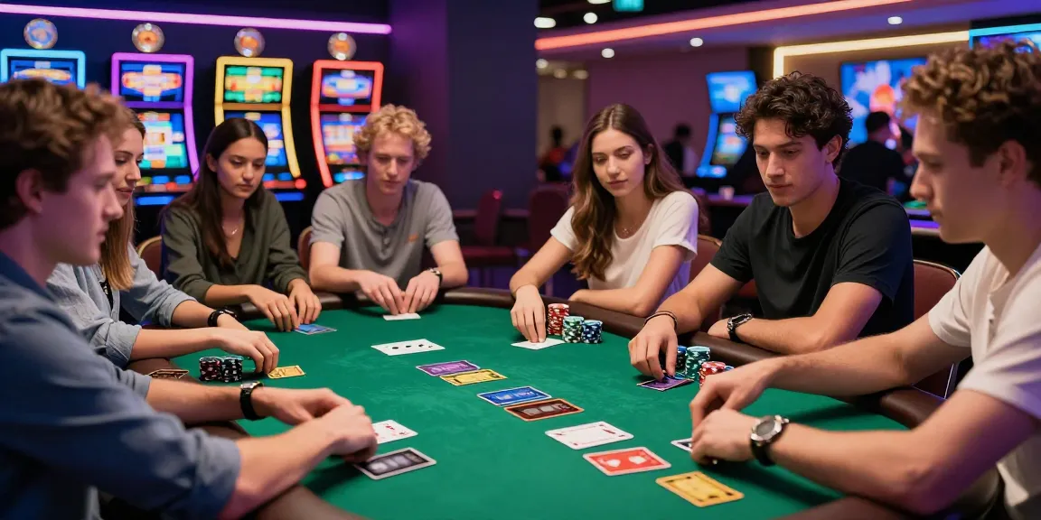 Players enjoying a lively game at a credit card casino with vibrant lights and excitement.